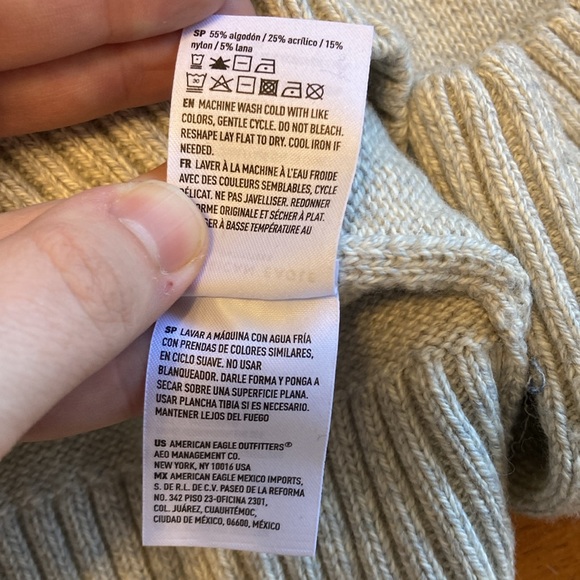 American Eagle Mens Size L Chunky Sweater Striped Colorblocked Green Blue Grey - Picture 9 of 14